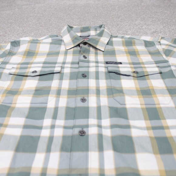 Wrangler Shirt NWT Mens Large Green/Yellow Regular Fit Roll Sleeve Stretch L/S - Picture 4 of 13